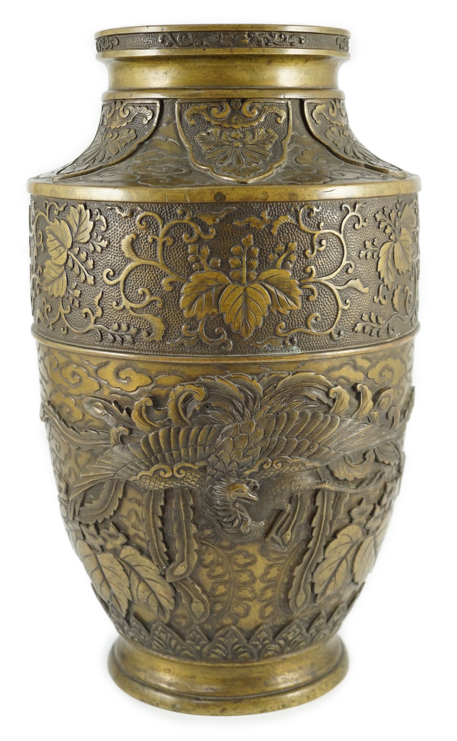 A Japanese bronze vase, Meiji period, 36.3cm high